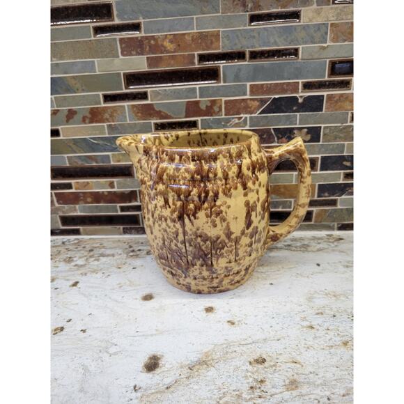 Vintage Pitcher Beer Barrel Spongeware Brown Morton Potteries?